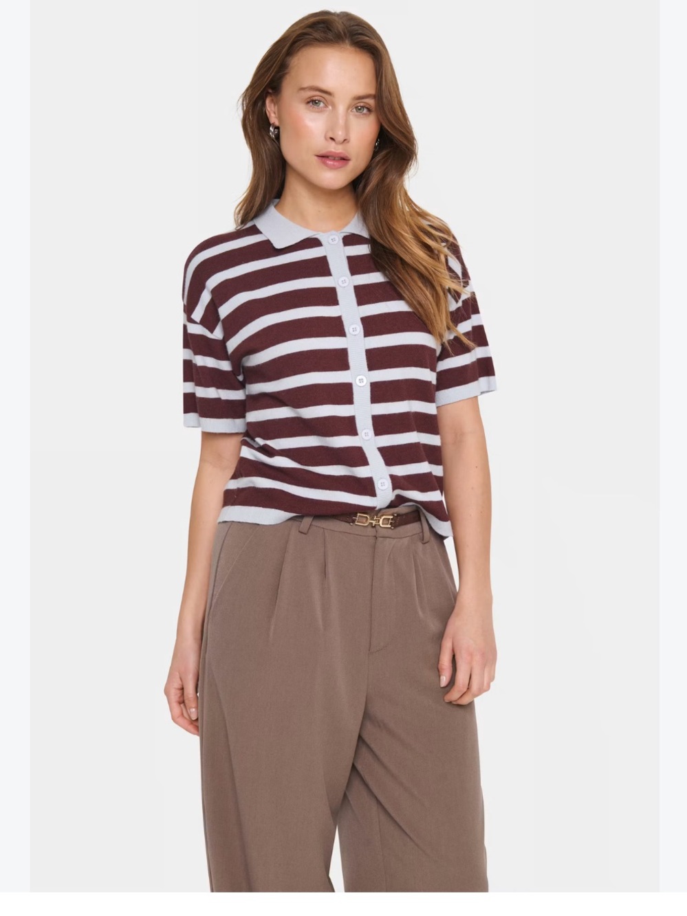 St. Tropez Likam Chocolate Gray & Dawn Stripe Short-Sleeve Cardigan